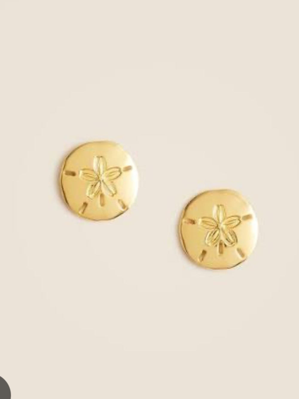 J crew gold sand dollar metallic earrings stud never worn